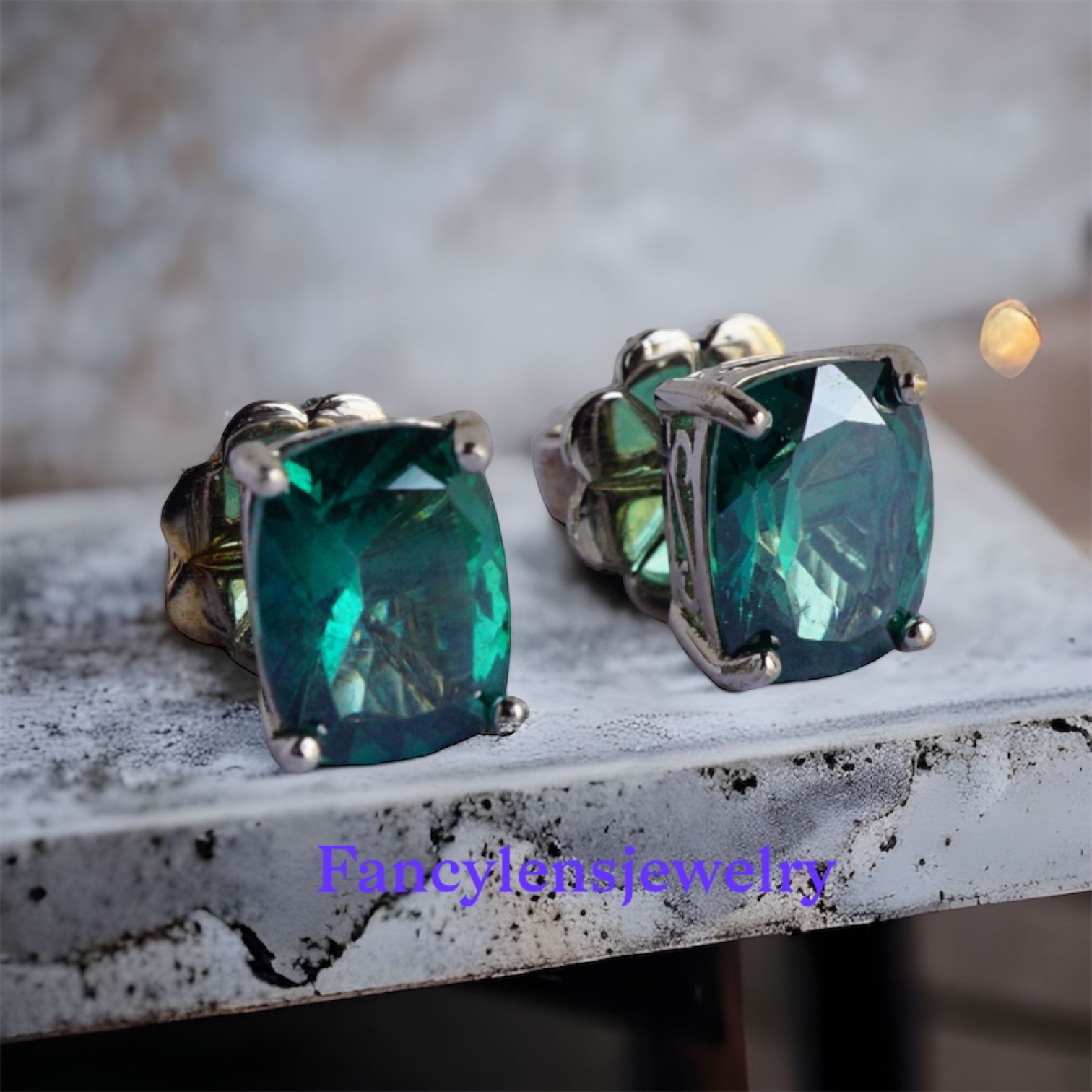 Emerald Stud Earrings in 14kt White Gold – Day's Jewelers